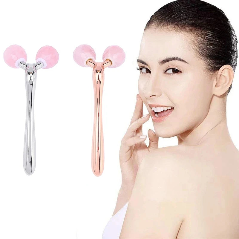 3D Roller Jade Massager For Face Rose Quartz Natural Stone Facial Massage 360 Rotate Wrinkles Remove Skin Care Lifting Tool