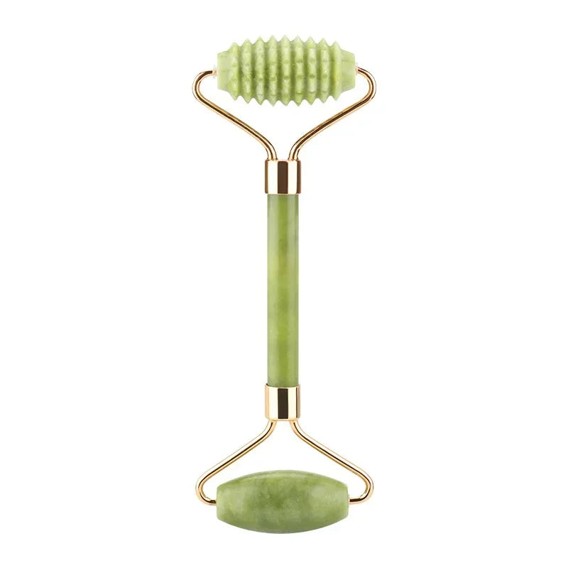 Jade Face Roller Guasha Scraping Board Set Double Heads Jade Stone Lift Body Slim Neck Face Lifting Roller