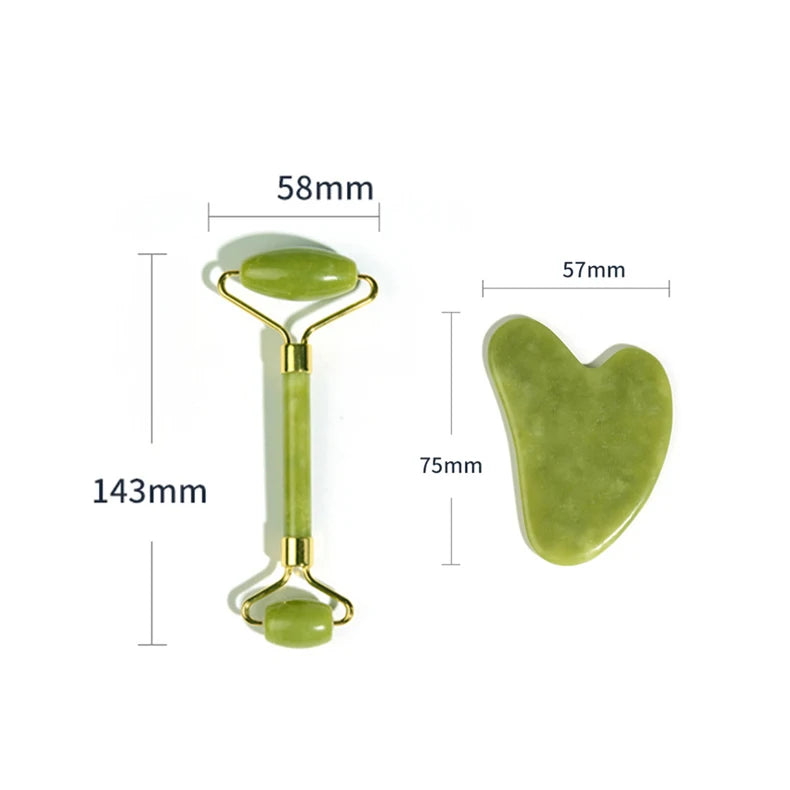 Jade Face Roller Guasha Scraping Board Set Double Heads Jade Stone Lift Body Slim Neck Face Lifting Roller