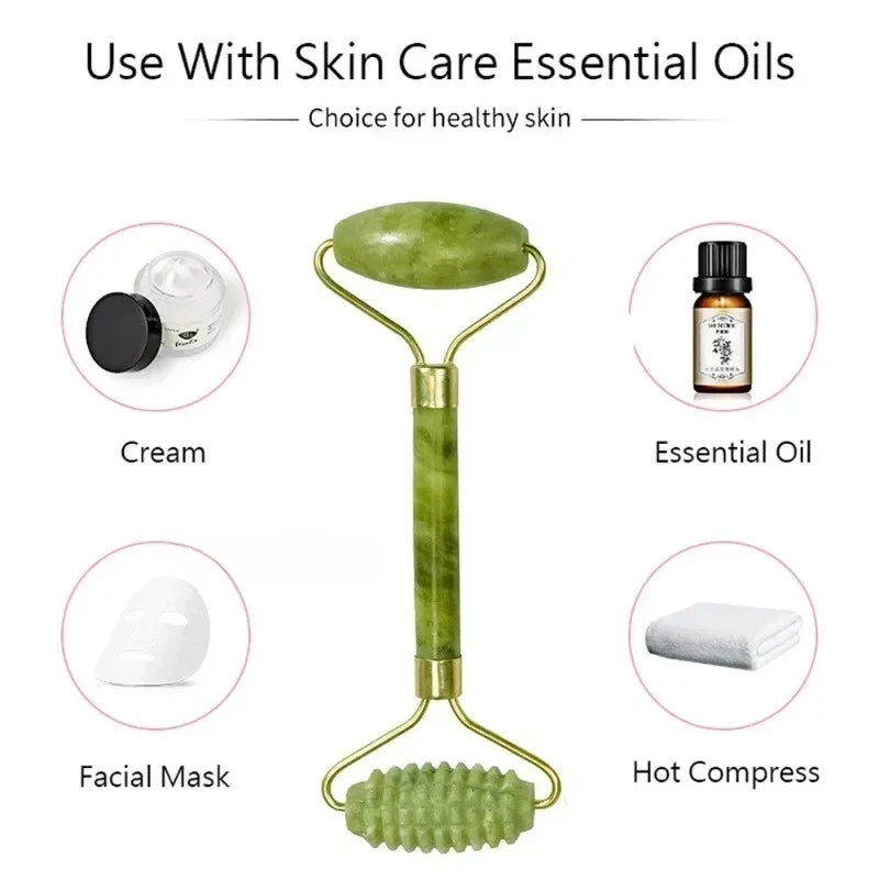 Natural jade roller massager, scraping board,foot massage roller,facial lifting and anti-wrinkle double-head scraping jade stone