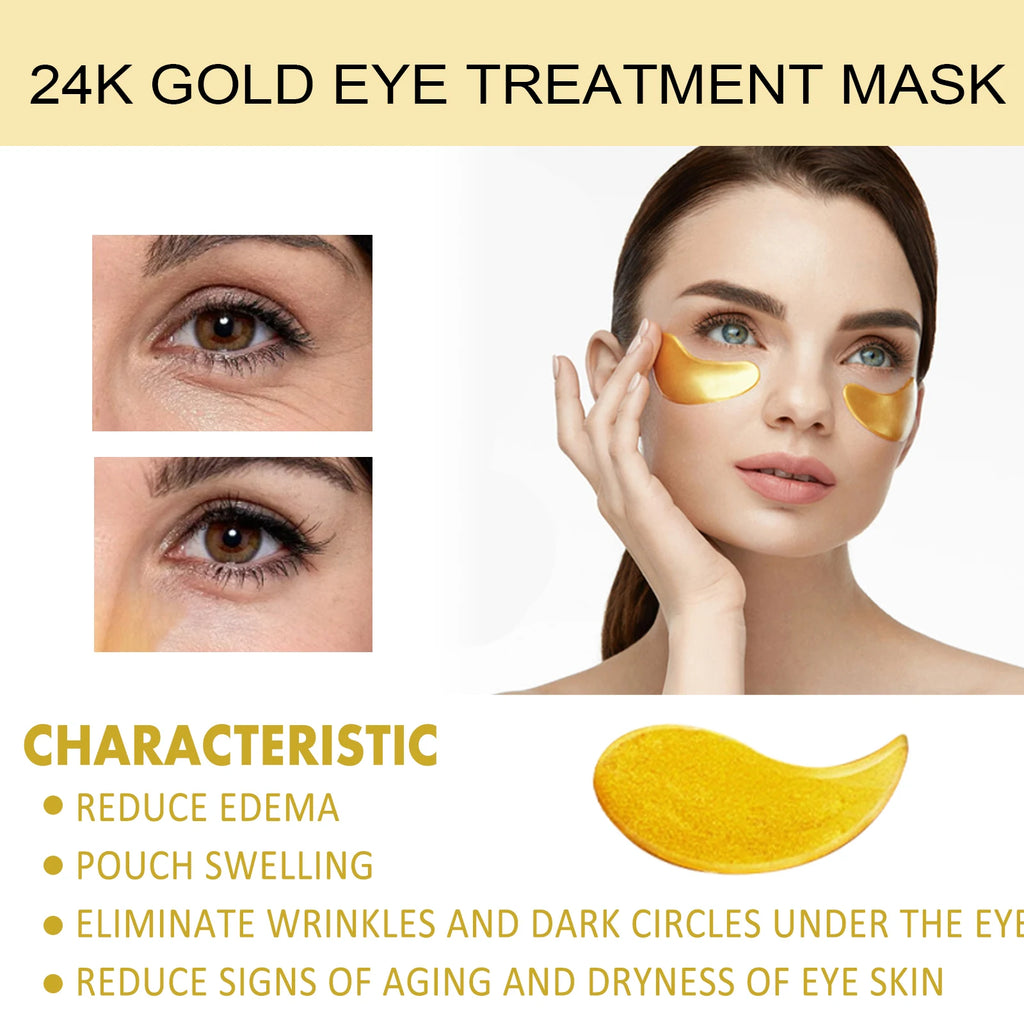 EELHOE 24k Gold Under Eye Patches 60 Pcs Eye Mask Pure Gold Anti-Aging Collagen Hyaluronic Acid Under Eye Mask