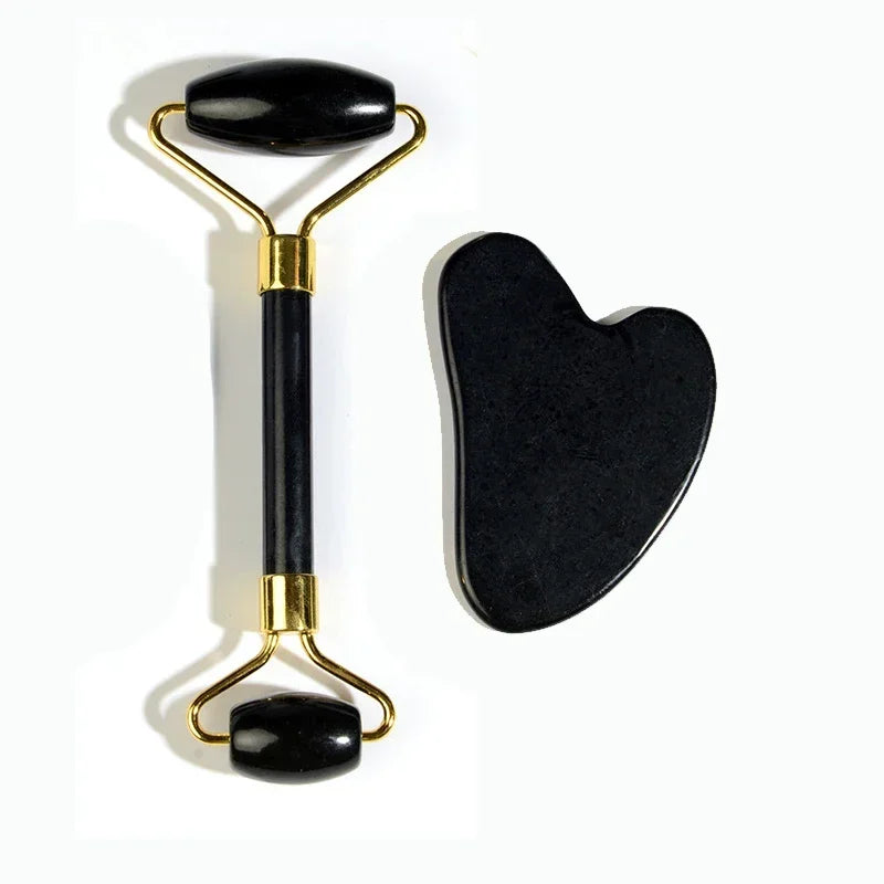 Jade Face Roller Guasha Scraping Board Set Double Heads Jade Stone Lift Body Slim Neck Face Lifting Roller