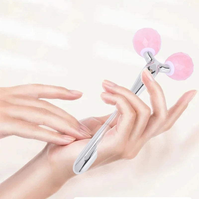 3D Roller Jade Massager For Face Rose Quartz Natural Stone Facial Massage 360 Rotate Wrinkles Remove Skin Care Lifting Tool