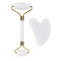 Jade Face Roller Guasha Scraping Board Set Double Heads Jade Stone Lift Body Slim Neck Face Lifting Roller