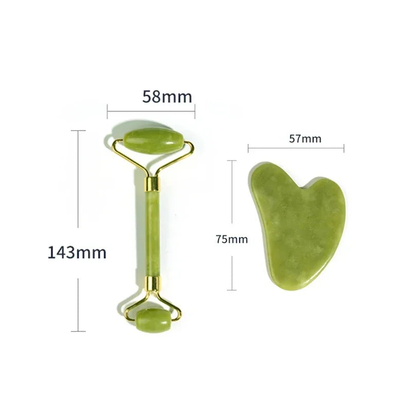 Jade Face Roller Guasha Scraping Board Set Double Heads Jade Stone Lift Body Slim Neck Face Lifting Roller